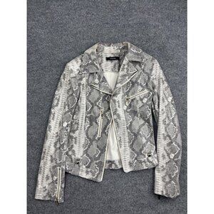 Mariel Jacket Womens Medium Gray Snakeskin Faux Leather Moto Biker Zip Lined